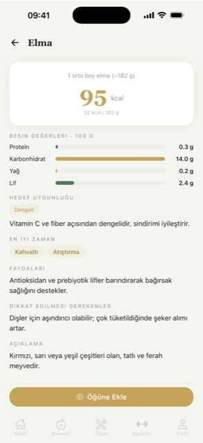 Kaçıyor: Calories — besin kalori detayı